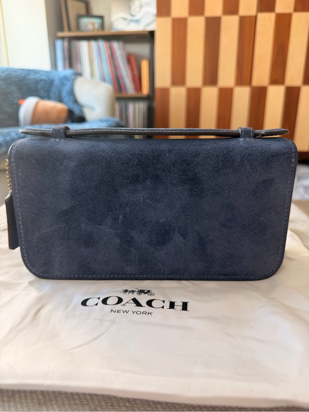 Coach Elora Top Handle Bag Blue Denim Suede - Picture 3 of 7